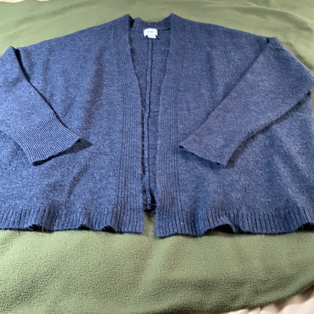 Old Navy blue fuzzy sweater. Drop shoulder. Open front. Size Large - Picture 1 of 8